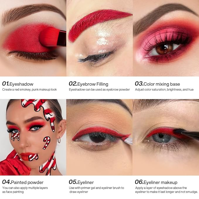 DE'LANCI Single Matte Red Eyeshadow, True Highly Pigmented Longwear Red Eye Makeup, Goth Eyeshadow Palette Face Body Paint for Women Halloween Cosplay SFX Clown Makeup #05