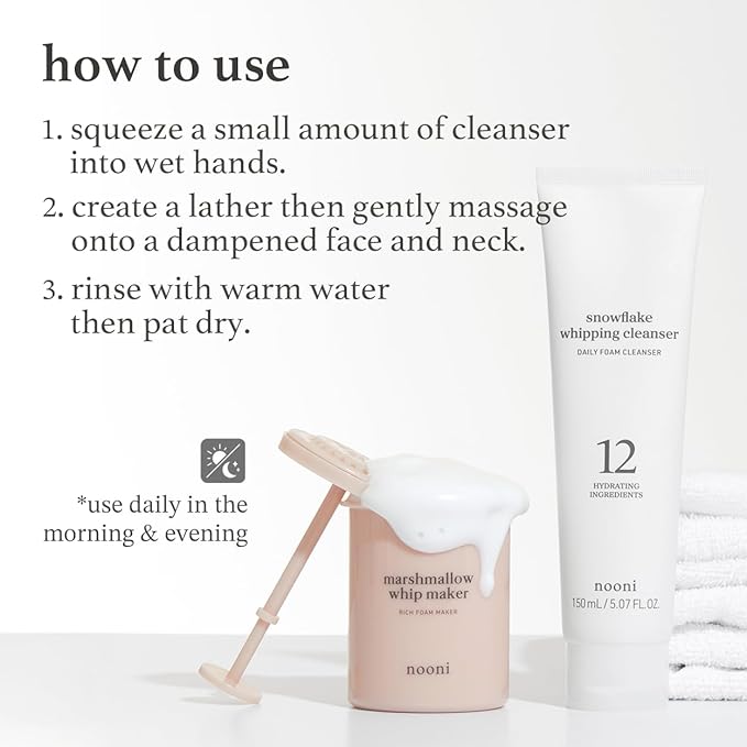 NOONI Face Cleansing - Snowflake Whipping Cleanser | Korean Glass Skin Care, Kbeauty, Facial Wash, Remove Impurities, Purifying, Vegan Whipped Cream, Moisturizing, Sensitive Skin, 5.07 FL Oz