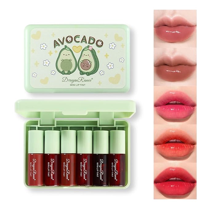 6 Colors Lip Tint Stain Set, Korean Lip Gloss, Mini Liquid Lipstick, Lip Tint Set, Lip Stain Long Lasting Waterproof, Non-Stick Cup, High Pigment, Cute Stuff, Lip Makeup