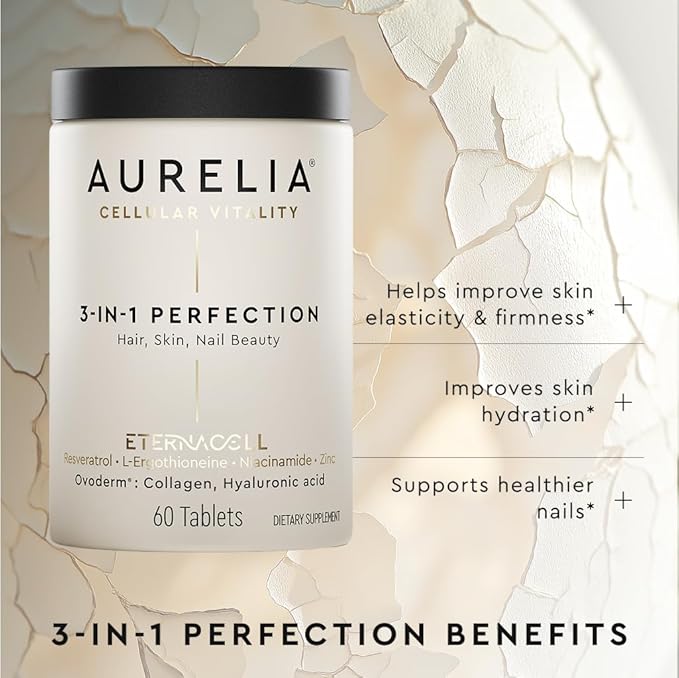 AURELIA 3-in-1 Perfection | Advanced Cellular Anti-Aging Supplement | Boost Collagen Production & Strengthen Hair, Skin, Nails | with Zinc, Resveratrol, Niacinamide & Ergothioneine