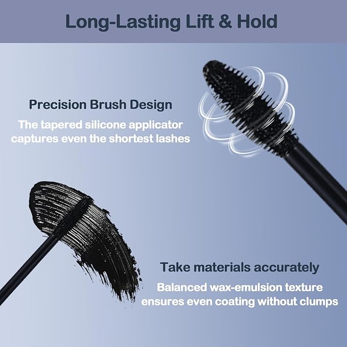 Eyes On Me Waterproof Volumizing Mascara – Long-Lasting Curl & Lift, Smudge-Proof, Conditioning Formula with Panthenol & Vitamin E, Precision Tapered Silicone Brush, Jet Black