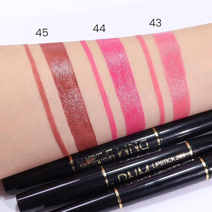 evpct 1Pcs Mauve Warm Pink Shine Lip Liner and Lipstick Combo Set Kit for Women, Moisturizing Glossy Tinted Lip Stick Balm, Sheer Shine Juicy Finish, Lightweight Hydrating Formula Lip Care 43#
