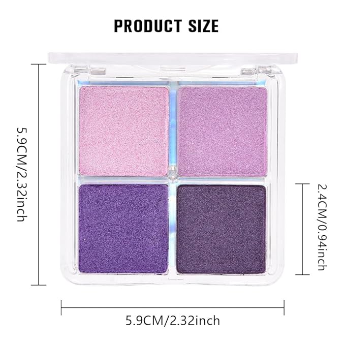 Kaely Powder Eyeshadow Quad, Lavender Purple Glitter Eyeshadow Palette Makeup, Neutral Eye Shadow Palette for Older Women Pigmented Waterproof, sombras para ojos, Blendable, Cruelty-free, 05