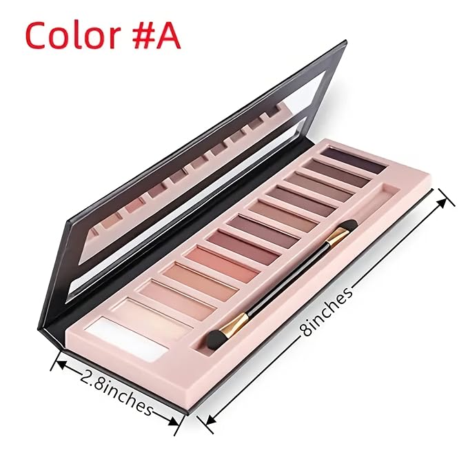 12 Colors Makeup Nude Colors Eyeshadow Palette Natural Nude Matte Shimmer Glitter Pigment Eye Shadow Pallete Set Waterproof Smokey Professional Beauty Makeup Kit (Matte Color A)