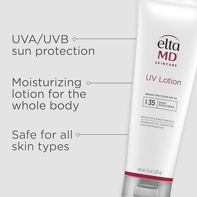 EltaMD UV Lotion Body Sunscreen, SPF 30+ Sunscreen, Body Lotion with SPF Made with Zinc Oxide and Hyaluronic Acid, 8.0 oz Pump