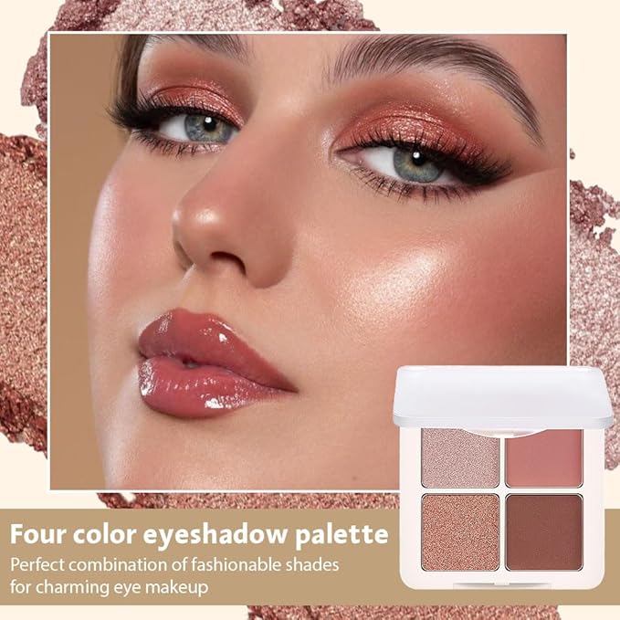 Neutral Nude Pink Eye Shadow Palette, Metallic and Shimmer Magic Eyeshadow Makeup, Velvety Pigmented Creamy Formula, Four Way Quad Eye Shadow Palette For Old Women, (01#Nude Pink)