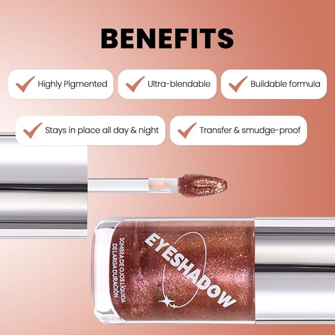 Cocoa Liquid Metallic Glittler Shimmer Eyeshadow, Longwear Eye Makeup For Older Women, Buildable Highly Pigmented & Blendable Eye Shadow Cream in Shimmer Finishes, Vegan & Cruelty-Free (Cocoa)