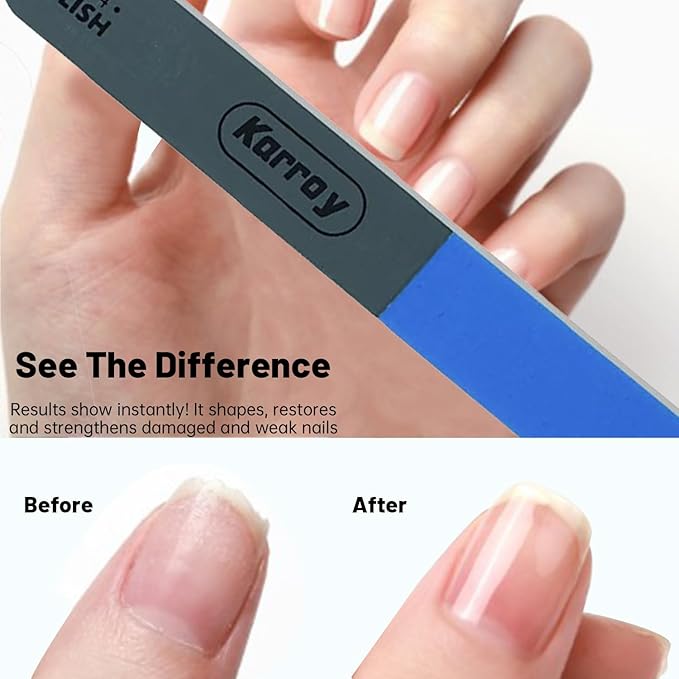 Karroy Nail File and Buffer for Natural Nails Dual Sided 4 Steps Shorten-Shape-Smooth-Polishing Nail Tools 20pcs