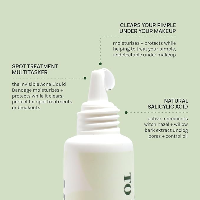 AOA Skin Invisible Acne Liquid Patch - Invisible Spot Treatment with Witch Hazel & Salicylic Acid, Liquid Pimple Patch, Clear Fits to Makeup | 0.42 Fl Oz, 12g