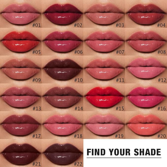 evpct Cool Ruby Red Shiny Longwear No-Budge Liquid Lip Color Lipstick Makeup, Highly Pigmented Color Instant Shine, Waterproof Long Lasting Lipstick Women, Lip Stain Gloss with Lip Liner Brush, 15#