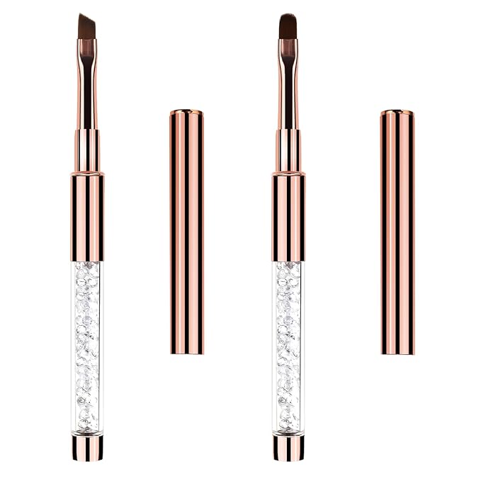Builder Gel Brush 2Pcs Oval UV Gel Nail Brush Rhinestone Handle Professional Nail Art Tools Nails Drawing Pen Gel-Brushes for Nails Rose Gold