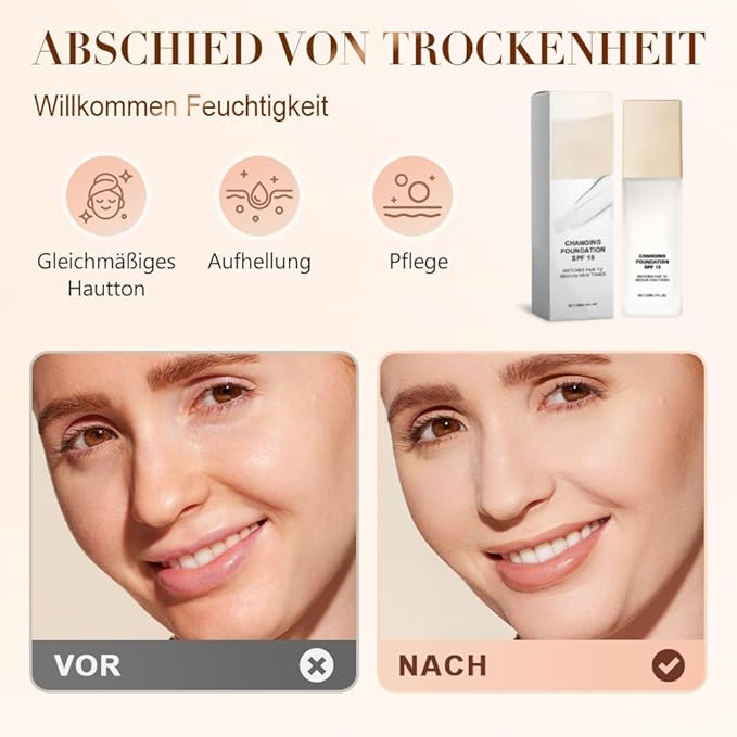 Color Changing Foundation for Mature Skin, Hydrating and Lightweight Liquid Foundations, Tone Suitable for All Skin Types (1pcs)