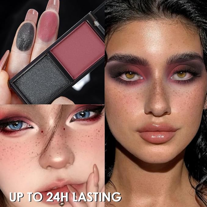 AMY'S DIARY 2 Color Shimmer Black matte Red Eyeshadow Palette – Shimmer matte Shades eye shadow for Eye Makeup, Long-Lasting & Highly Pigmented, Vegan & Cruelty-Free for woman (04#)