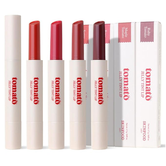 SKINFOOD Tomato Jelly Tint Lip (#03 Orange Tomato) - Moisturizing Tinted Lip Balm with Tomato Extracts, Healthy Looking Long Lasting Natural Lip Makeup - Natural Tinted Lip Balm - Lip Balm with Color