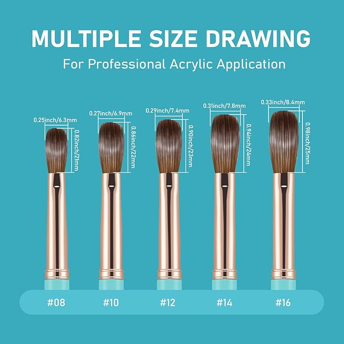 Acrylic Nail Brush Size 16, 100% Pure Kolinsky Nail Brush for Acrylic Application, Professional Nail Extension Manicure Tool Nail Drawing Pen for DIY Home Salon(Cyan)
