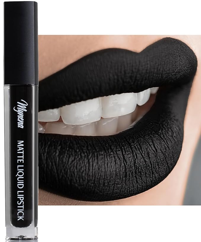 Mynena Matte Liquid Lipstick Black | Long-Lasting Comfort | Smudge-Proof Transfer-Resistant Vegan & Cruelty-Free | Full Coverage Non-Drying True Pigment | All-Day Wear Lip Color | Linda