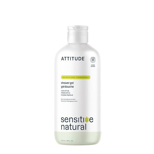 ATTITUDE Body Wash for Sensitive Skin with Oat, EWG Verified, Dermatologically Tested, Vegan, Fresh Apple Scent, 16 Fl Oz