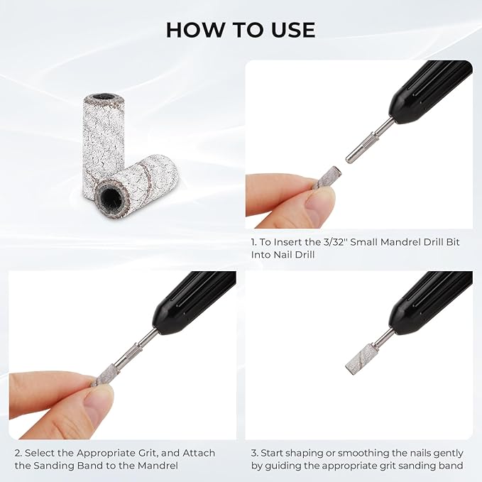 Lavinda Small Sanding Bands Nail Drill Bit, 80 Piece Extra Fine Sanding Bands for Nail Drill with 3.1mm Mandrel Bit for Acrylic Nails Gel Removing Shaping Polishing Nail Salon Use (240 Grit, Zebra)