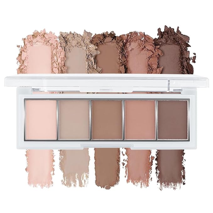 Matte Nude Eyeshadow Palette – 5-Color Neutral Peach Brown & Taupe Eye Shadow, High Pigment Blendable Long-Lasting Soft Nude Makeup Palette for Daily Natural Looks, Mature Eyes, Blue Green Brown Eyes