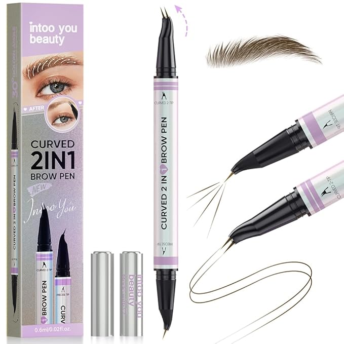 30° Curved Eyebrow Pencil, Magic 2 in 1 Eyebrow Pen Pro, Waterproof Eye Brow Pen with 2 Tips, Vivid Microblading Brow Pencils for Women, Last All Day Makeup (Dark Brown)