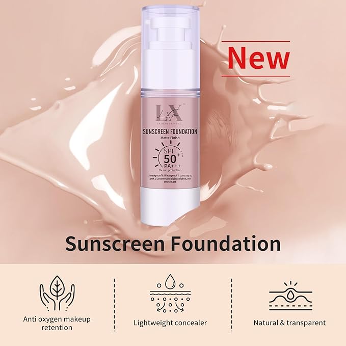 Tinted Face Sunscreen - Waterproof & Lightweight Liquid Foundation with SPF 50++, 3-in-1 Full Coverage Foundation Smooths & Blurs Pores, 410 Deep