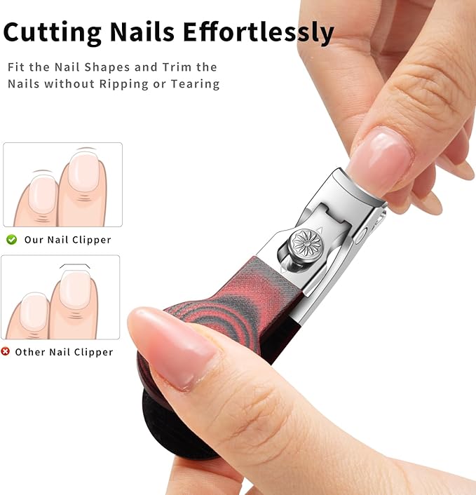Large Opening Nail Clipper for Effortless Daily Trimming, G10 Handle Toenail Clipper Cutter for Seniors, Stainless Steel Nail Clipper for Thick Nail (Round Red A)