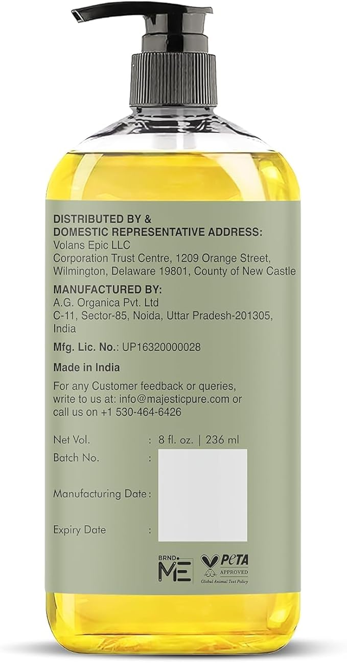 Majestic Pure Jojoba Oil - 100% Pure & Natural - Premium Grade, Cold-Pressed, Hexane-Free Carrier Oil for Skin, Hair and Body - Moisturizing Skin, Hair and Scalp - 8 Fl Oz