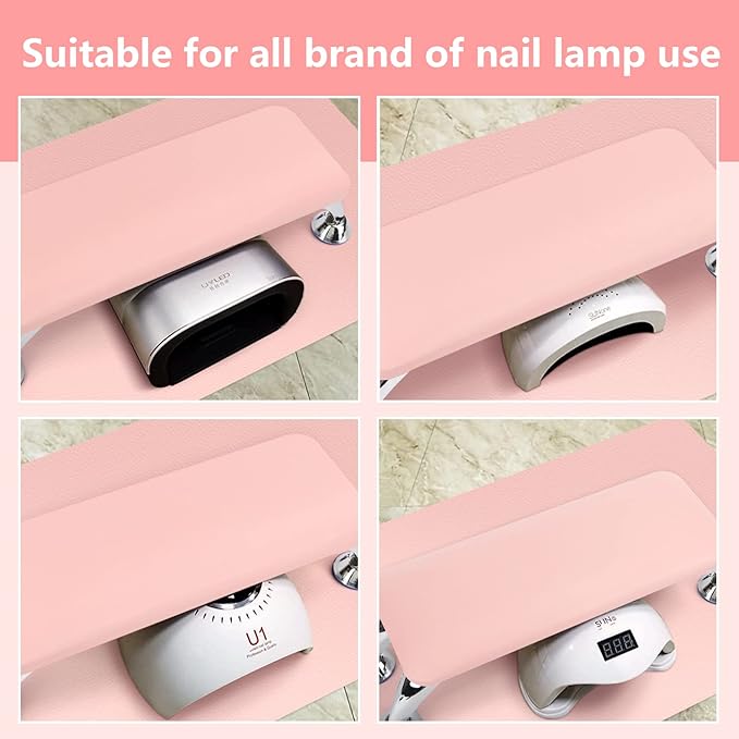 Nail Arm Rest for Acrylic Nails with Nail Table Mat, Microfiber Leather Nail Hand Rest Cushion for Nails, Soft Hand Pillow Footstool with Foldable Nail Art Hand Rest Pad for Nail Tech Use (Pink)