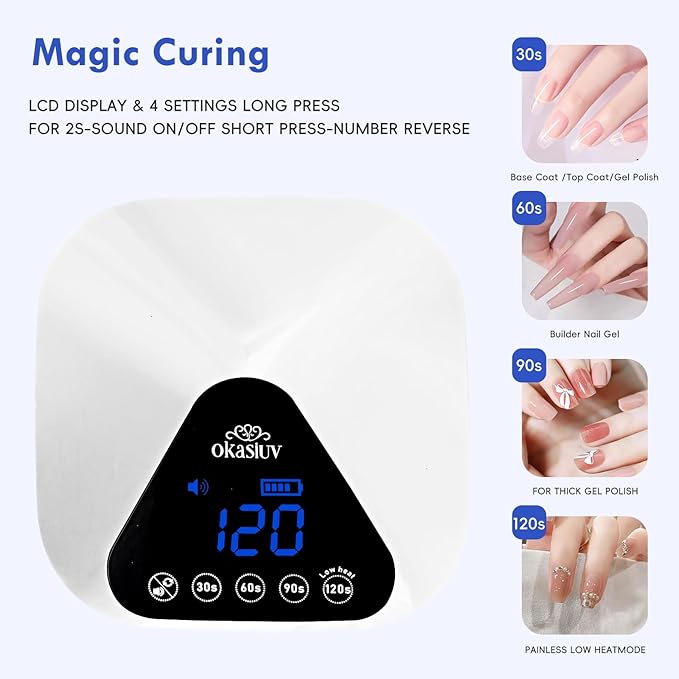 Okasiuv UV LED Nail Lamp with UV Gloves,Magnetic Metal Mirror Base Cordless Nail Dryer, Gel Polish Curing Light with 4 Timers,Touch Control Display,Auto Sensor for Professional Salon & Home