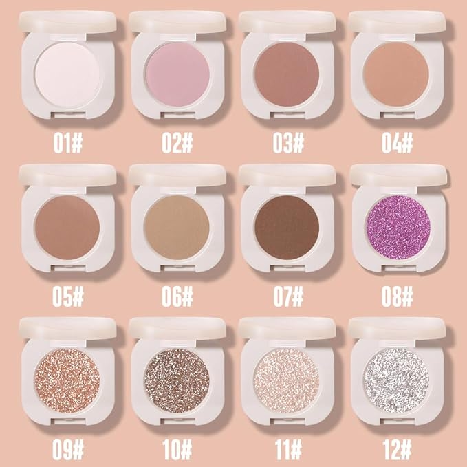 Glitter Eyeshadow Palette,Shimmer PinkPurple Eyeshadow Makeup,Violet Shiny Pressed Powder,Single Vegan Eyeshadow,Highly Pigmented Natural Eyeshadow Palette,Monochrome Long Lasting Glitter Eye Make 08#