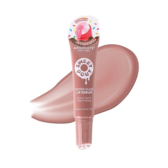 Absolute New York Sweet Pout Tinted Glaze Lip Serum, Donut Tip Applicator, Hydrating Formula with Peptides, Vitamin E and Jojoba Seed Oil (Churro)