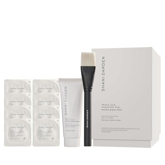 SHANI DARDEN SKIN CARE Triple Acid Peel, 2-Step Exfoliating Face Peel with Mandelic, Lactic & Glycolic Acids, Kaolin Clay Neutralizing Mask & Brush, Helps Improve Dark Spots & Skin Texture, 1.69 fl oz