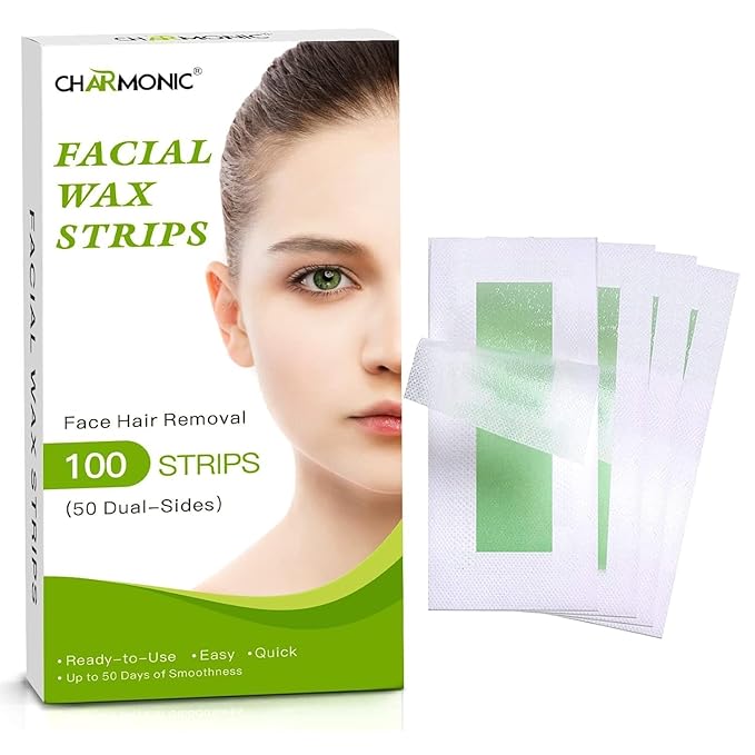 Facial Wax Strips - 100 Count, Facial Hair Removal for Women, Waxing Strips for Face Eyebrow Upper Lip Cheek Hair Remover, Quick & Painless Waxing Kit for All Skin Types