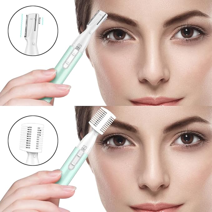 Funstant Eyebrow Trimmer for Women, Precision Facial Hair Trimmer for Chin, Lips, Neck, Upper Lip & Cheeks, Battery Operated Dual-Blade Groomer with Comb Attachment, Painless Portable Electric Shaper