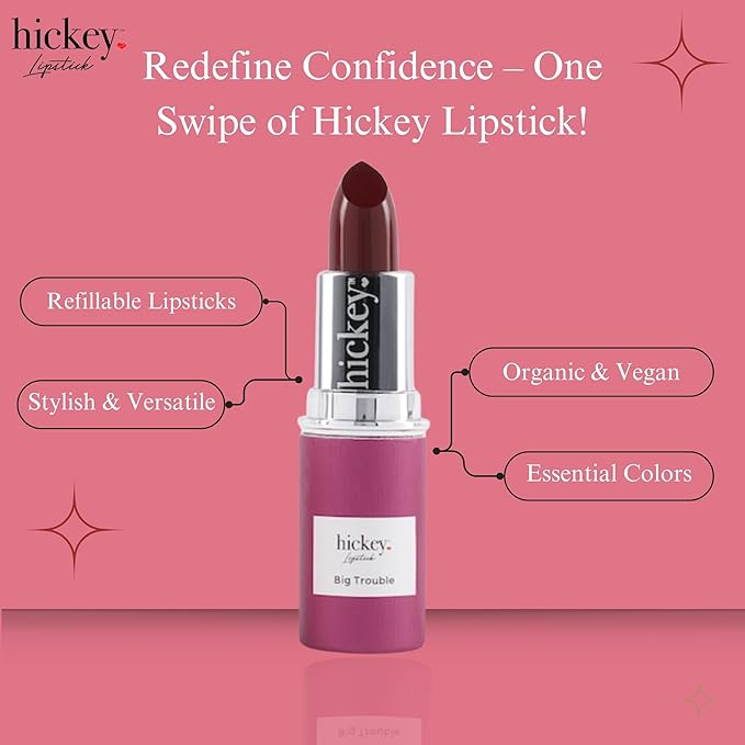 Hickey Lipstick Organic Haute Mess Terracotta & Big Trouble Berry Wine Lipstick Refill - Long Lasting Lipstick for Women, Hydrating & Moisturizing, Highly Pigmented, Gluten-Free & Vegan Lip Color