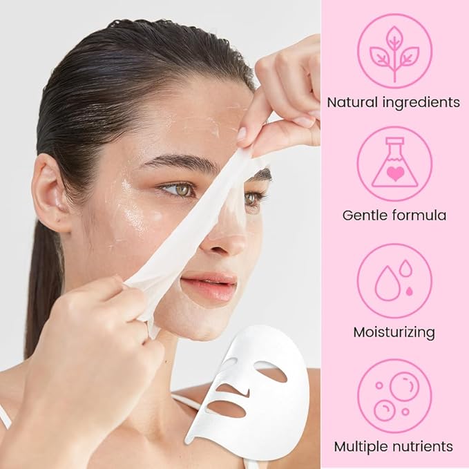 CAKAILA 8 Pack Rose Face Mask,Pink Face Masks Skincare Spa Day Kit Supplies,Spa Party Favors for Women,Sheet Facial Mask Skincare Gifts Set,Moisturize Soothe for All Skin Types