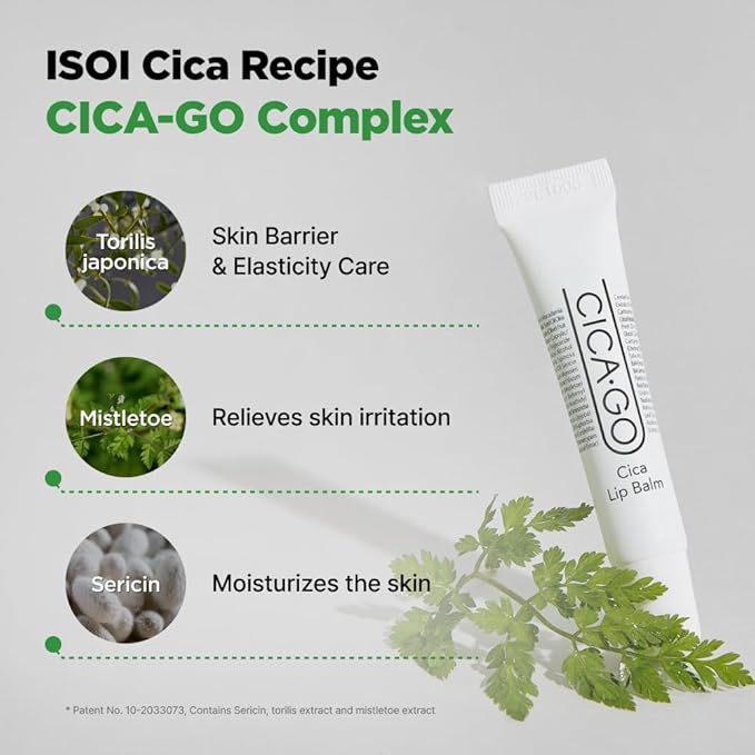 CICAGO Cica Lip Balm, Daily Hydrating Lip Balm for Dry & Chapped Lips, Deep Moisture & Soothing Cica Care, Korean Skin Care (0.34 fl. oz, 10g)