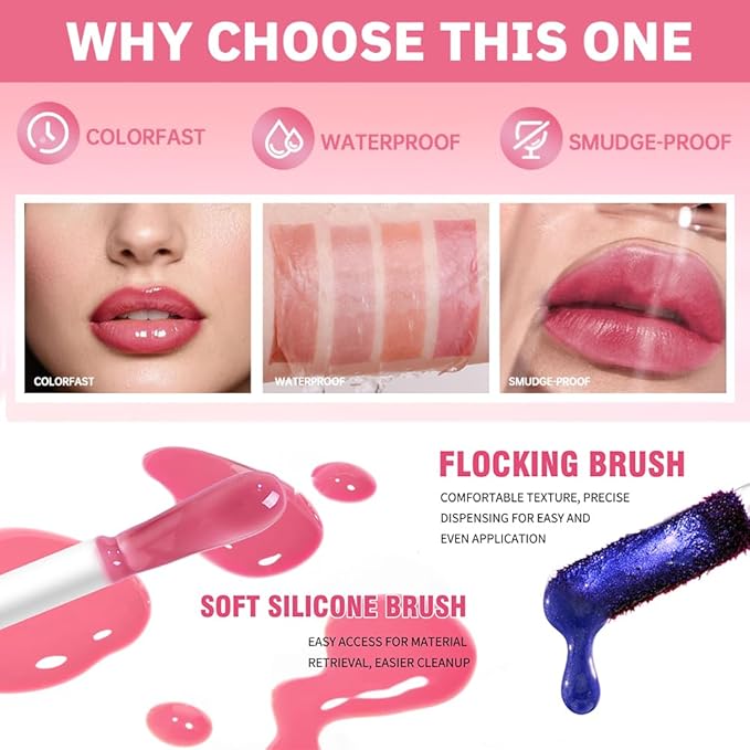 Peel Off Lip Liner & Gloss–Long-Lasting Smudge-Proof Rose Pink Lip Tint & Lip Stain Liner with Hydrating High Shine Gloss for Defined, Fuller Rosy Lips–Waterproof, Transfer-Proof Soft Glam Lip Makeup