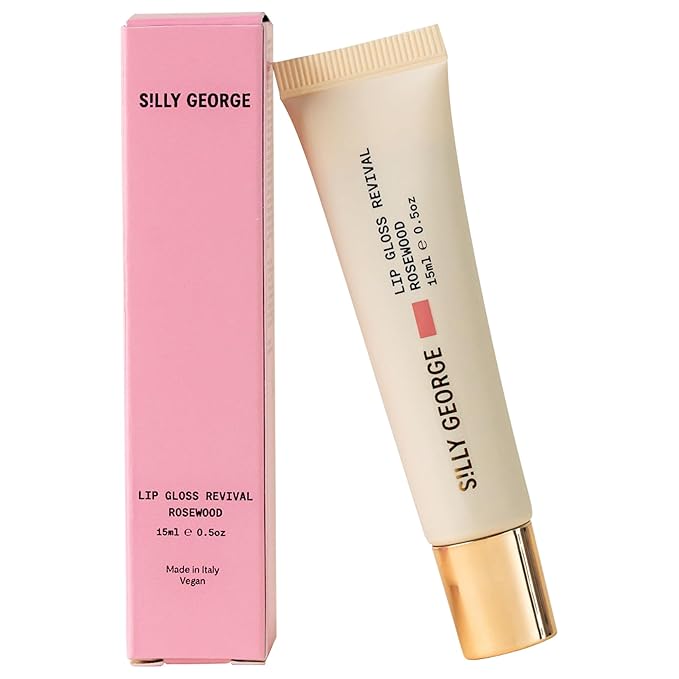 Silly George Lip Gloss Revival - Glossy Hydrating Glaze with Peptides, Shea Butter, & Moisturizing Argan, Macadamia, Babassu Oil for Dry Lips, Clean Beauty Products, Rosewood, 15ml Tubes
