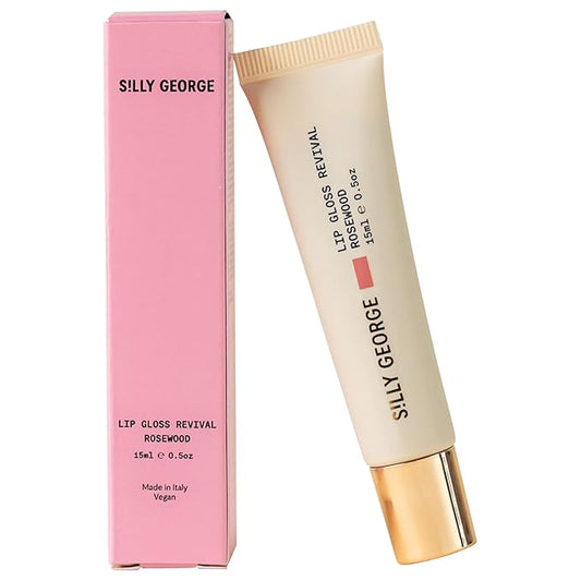 Silly George Lip Gloss Revival - Glossy Hydrating Glaze with Peptides, Shea Butter, & Moisturizing Argan, Macadamia, Babassu Oil for Dry Lips, Clean Beauty Products, Rosewood, 15ml Tubes