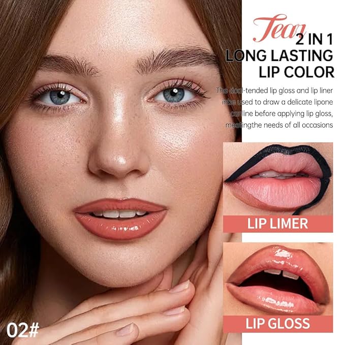 Peel Off Lip Liner & Gloss – Long-Lasting Smudge-Proof Caramel Nude Lip Tint & Lip Stain Liner with Hydrating High Shine Gloss for Defined, Fuller Nude Lips – Waterproof Soft Glam Lip Makeup