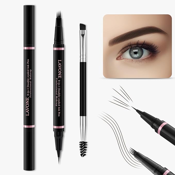 Eyebrow Pencil,2-in-1 Waterproof Eyebrow Pen with 4 Tip Brow Pen and Ultra-Precise Brow Pencil,with Dual-ended Eyebrow Brush,Eyebrow Makeup for Natural Looking Eyebrows-Chocolate