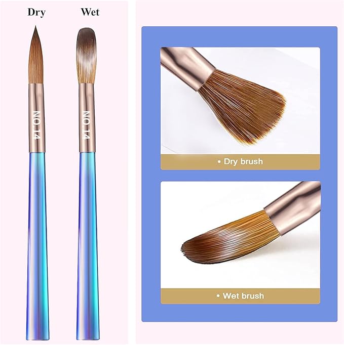 7Pcs Acrylic Nail Art Brush Set -Size 4/6/8/10/12/14/16,Gradient Blue Handle Nail Brushes for Acrylic Application Powder & Nail Extension, 3D Nail Carving Tools for DIY Home Salon