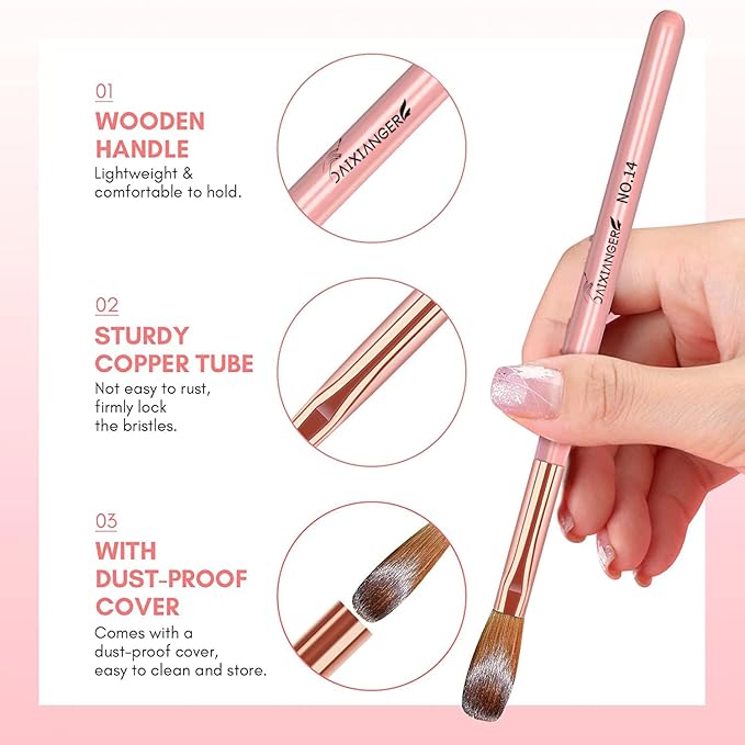 DAIXIANGER 5Pcs Acrylic Nail Art Brush Set -Size 6/8/10/12/14, Rose Gold Handle Nail Brushes for Acrylic Application Powder & Nail Extension, 3D Nail Carving Tools for DIY Home Salon Manicure