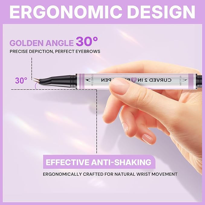 30° Curved Eyebrow Pencil, Magic 2 in 1 Eyebrow Pen Pro, Waterproof Eye Brow Pen with 2 Tips, Vivid Microblading Brow Pencils for Women, Last All Day Makeup (Black Brown)