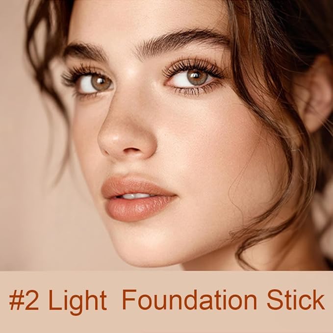 Color-Changing Foundation Stick with Brush for Women, Medium Coverage Lightweight Matte Finish Long Lasting Cream Foundation Makeup Stick for Concealer and Color Correction, 0.46 oz (#2 Light)