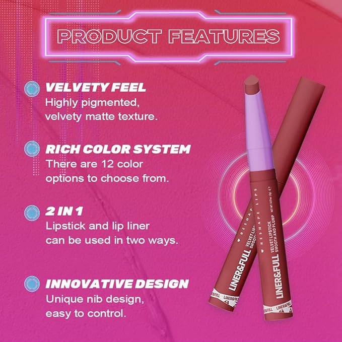 SUAKE 2-IN-1 Lipstick Lipliner, Velvet Matte Finish, Smooth & Plump, 12 Universal Lip Color-Nude Pink Rose Mauve Berry Plum, Creamy Formula for Lip Makeup, All-Day Wear, Cruelty-Free (#03 ROSE FLAME)