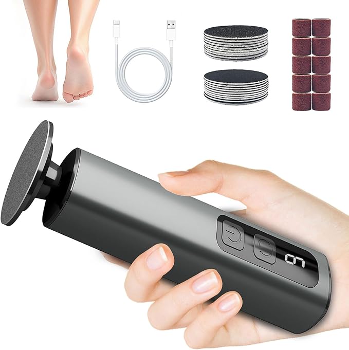 Dolcevitae Electric Foot Callus Remover & Nail File - Electric Callus Remover for Feet, 9 Adjustable Speeds, 1800mAh Rechargeable, Portable Aluminum Body w/Type-C Charging for Home & Travel (Black)