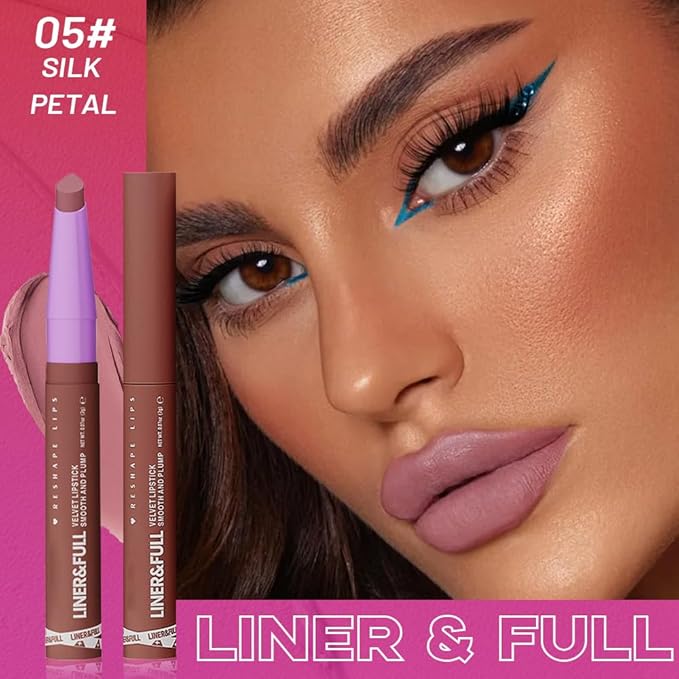 SUAKE 2-IN-1 Lipstick Lipliner, Velvet Matte Finish, Smooth & Plump, 12 Universal Lip Color-Nude Pink Rose Mauve Berry Plum, Creamy Formula for Lip Makeup, All-Day Wear, Cruelty-Free (#05 SILK PETAL)