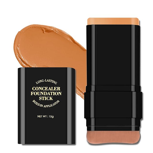 KYDA 2-in-1 Concealer Foundation Stick, Eraser Foundation Stick with Soft Brush, Creamy Smooth Base Makeup, Lightweight Brightening Contouring Concealer, Lasting Natural Matte Finish, Deep Wheat